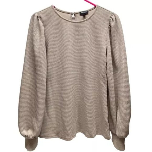 Express Ladies Waffle Knit Blouse Tan Medium Long Sleeve Office Wear Career Top - Picture 1 of 10